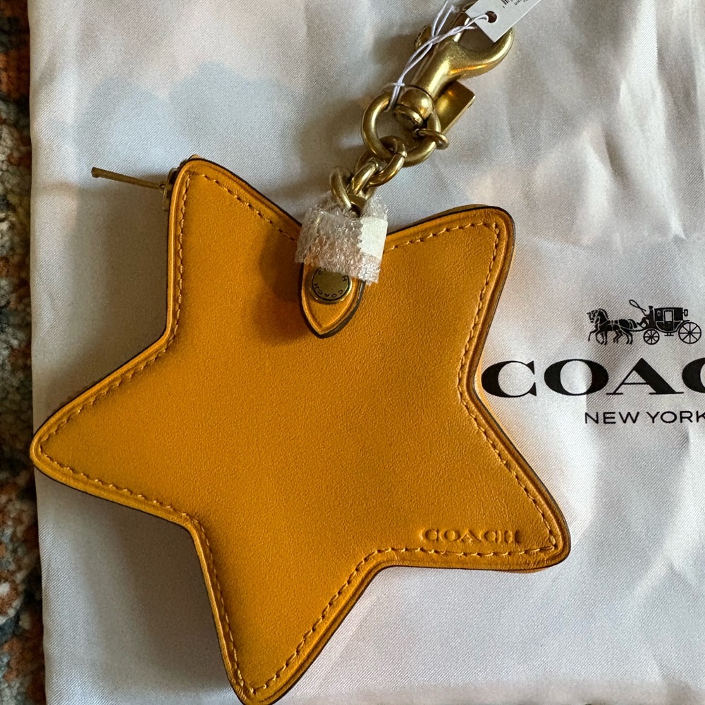 Coach Glovetanned Leather Star Coin Purse Brass/Mustard Yellow